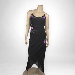 Vintage PAPELL BOUTIQUE‎ 8 Silk Embroidered Black Maxi Dress